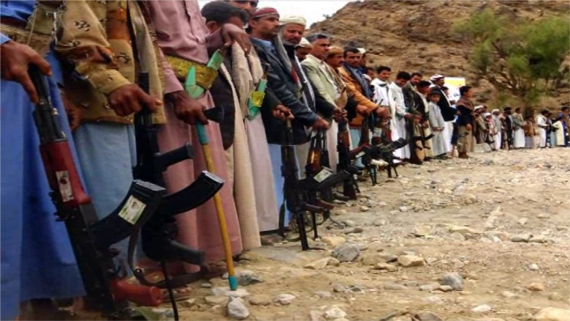 وقفة مسلحة لأبناء مديرية السود بعمران لإعلان النفير العام