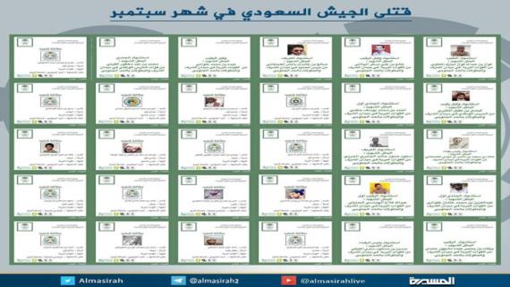 بالأسماء: 42 قتيلاً و 24 جريحاً من الجيش السعودي خلال شهر سبتمبر الفائت